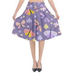 Vector-seamless-pattern-with-butterflies-beetles Flared Midi Skirt by Jancukart
