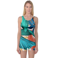 Leaves Tropical Exotic One Piece Boyleg Swimsuit by artworkshop