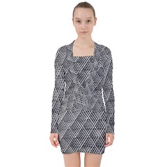 Grid Wire Mesh Stainless Rods Metal V-neck Bodycon Long Sleeve Dress by artworkshop