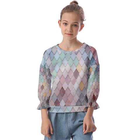 Tiles Shapes Kids  Cuff Sleeve Top by artworkshop
