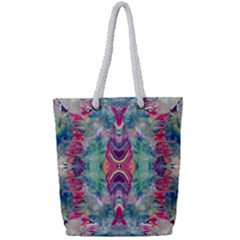 Painted Flames Symmetry Iv Full Print Rope Handle Tote (small) by kaleidomarblingart