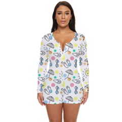 Drawing Pattern Long Sleeve Boyleg Swimsuit by artworkshop