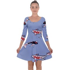 Fish Carp Koi Koi Quarter Sleeve Skater Dress by artworkshop