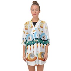 Vector-set-funny-robots-cartoon Half Sleeve Chiffon Kimono by Jancukart