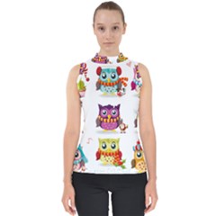 Cartoon-cute-owl-vector Mock Neck Shell Top by Jancukart
