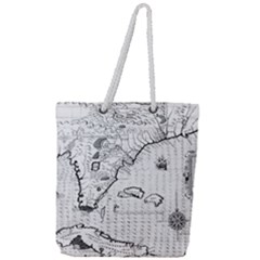 Florida-map-antique-line-art Full Print Rope Handle Tote (large) by Jancukart