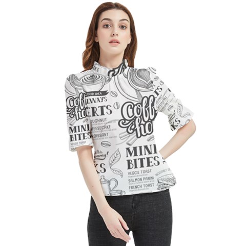 Vintage Coffee-tea-cafe-hamburger-menu-coffee-shop-menu Frill Neck Blouse by Jancukart