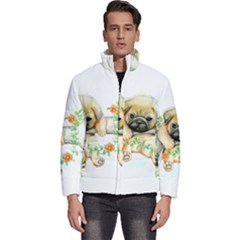 Pug-watercolor-cute-animal-dog Men s Puffer Bubble Jacket Coat by Jancukart