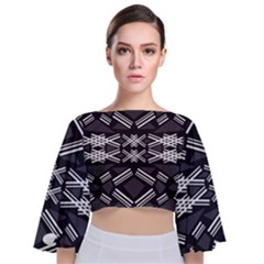 Abstract Pattern Geometric Backgrounds  Tie Back Butterfly Sleeve Chiffon Top by Eskimos