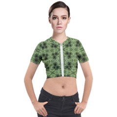Folk Flowers Print Floral Pattern Ethnic Art Short Sleeve Cropped Jacket by Eskimos