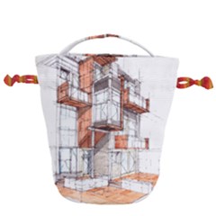 Rag-flats-onion-flats-llc-architecture-drawing Graffiti-architecture Drawstring Bucket Bag by Jancukart