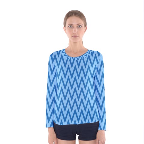 Background-cevrons-blue-001 Women s Long Sleeve Tee by nate14shop