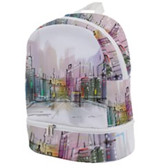 Drawing-watercolor-painting-city Zip Bottom Backpack by Jancukart
