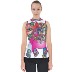 Decorative Elephant Mock Neck Shell Top by artworkshop