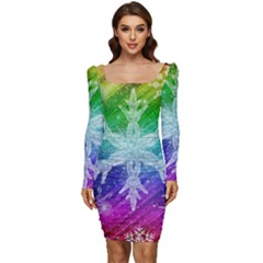 Christmas-snowflake-background Women Long Sleeve Ruched Stretch Jersey Dress by Jancukart