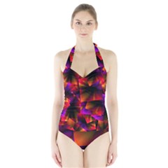 Squares Motif Geometric Pattern Halter Swimsuit by dflcprintsclothing