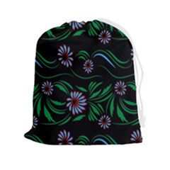 Folk Flowers Print Floral Pattern Ethnic Art Drawstring Pouch (2xl) by Eskimos