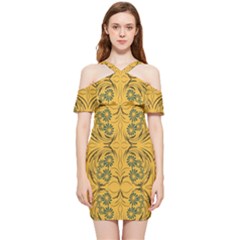 Folk Flowers Print Floral Pattern Ethnic Art Shoulder Frill Bodycon Summer Dress by Eskimos