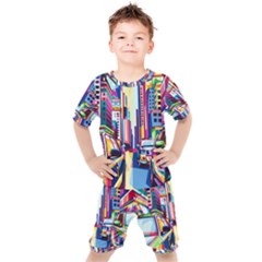City-street-car-road-architecture Kids  Tee And Shorts Set by Jancukart