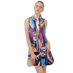 City-street-car-road-architecture Sleeveless Shirt Dress by Jancukart