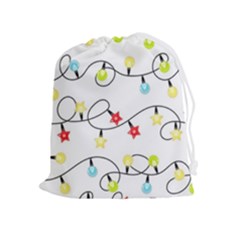 Christmas-light-bulbs-seamless-pattern-colorful-xmas-garland,white Drawstring Pouch (xl) by nate14shop