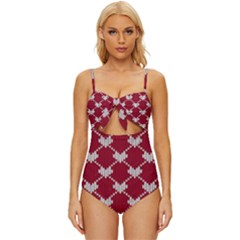 Christmas-seamless-knitted-pattern-background Knot Front One-piece Swimsuit by nate14shop