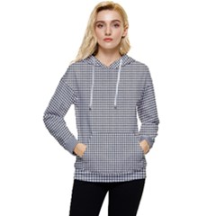 Soot Black And White Handpainted Houndstooth Check Watercolor Pattern Women s Lightweight Drawstring Hoodie by PodArtist