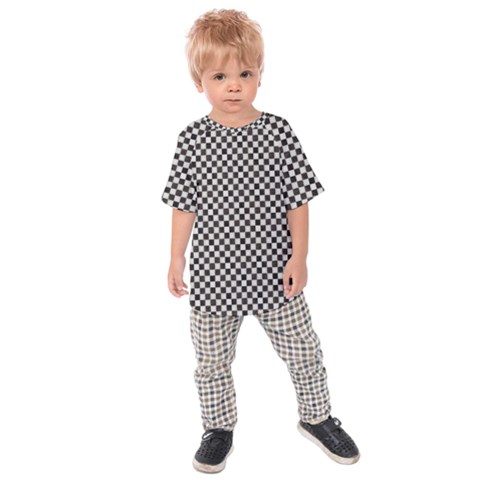 Black And White Watercolored Checkerboard Chess Kids  Raglan Tee by PodArtist