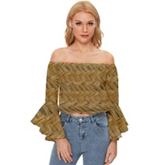 Esparto-tissue-braided-texture Off Shoulder Flutter Bell Sleeve Top by Jancukart