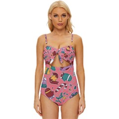 Hand-drawn-christmas-pattern-design Knot Front One-piece Swimsuit by nate14shop