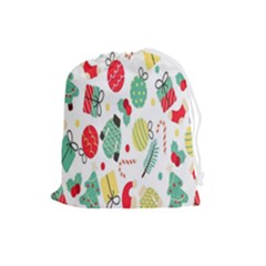 Vintage-handdrawn-seamless-pattern-with-christmas-elements Drawstring Pouch (large) by nate14shop
