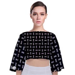Fantasy Ethnic Caricature Motif Pattern Tie Back Butterfly Sleeve Chiffon Top by dflcprintsclothing