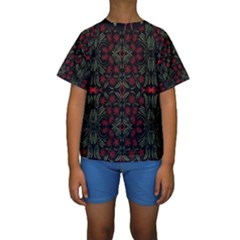 Folk Flowers Print Floral Pattern Ethnic Art Kids  Short Sleeve Swimwear by Eskimos