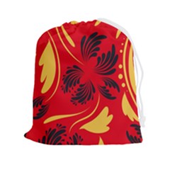 Folk Flowers Print Floral Pattern Ethnic Art Drawstring Pouch (2xl) by Eskimos