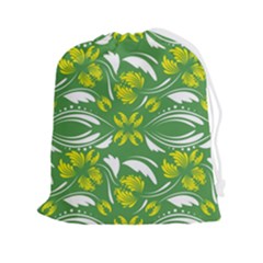 Folk Flowers Print Floral Pattern Ethnic Art Drawstring Pouch (2xl) by Eskimos