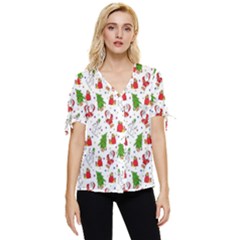 Hd-wallpaper-christmas-pattern-pattern-christmas-trees-santa-vector Bow Sleeve Button Up Top by nate14shop