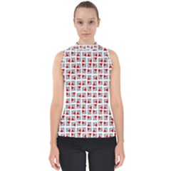 Spanish Love Phrase Motif Pattern Mock Neck Shell Top by dflcprintsclothing