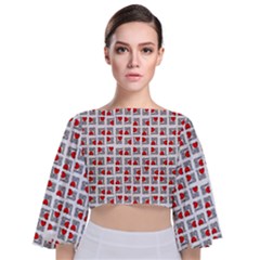 Spanish Love Phrase Motif Pattern Tie Back Butterfly Sleeve Chiffon Top by dflcprintsclothing