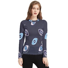 Eyes Evil Eye Blue Pattern Design Women s Long Sleeve Rash Guard by artworkshop