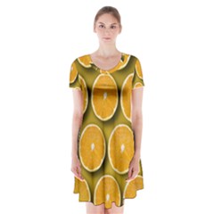 Oranges Slices  Pattern Short Sleeve V-neck Flare Dress by artworkshop