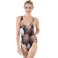 Snail Shells Pattern Arianta Arbustorum High Leg Strappy Swimsuit by artworkshop