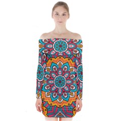 Mandala Spirit Long Sleeve Off Shoulder Dress by zappwaits