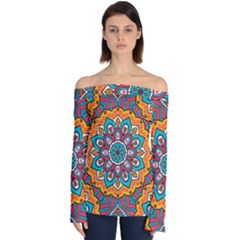 Mandala Spirit Off Shoulder Long Sleeve Top by zappwaits