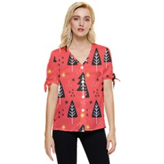 Christmas Tree,snow Star Bow Sleeve Button Up Top by nate14shop