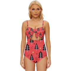 Christmas Tree,snow Star Knot Front One-piece Swimsuit by nate14shop