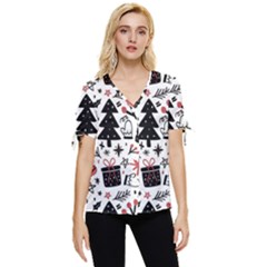 Christmas Tree-background-jawelry Bel,gift Bow Sleeve Button Up Top by nate14shop