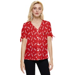 Christmas Pattern,love Red Bow Sleeve Button Up Top by nate14shop