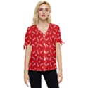 Christmas Pattern,love Red Bow Sleeve Button Up Top View1