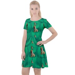 Happy Small Dogs In Calm In The Big Blooming Forest Cap Sleeve Velour Dress  by pepitasart