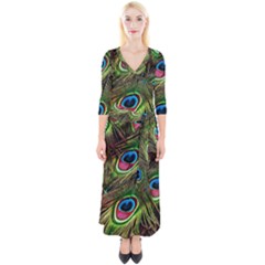 Peacock-feathers-color-plumage Quarter Sleeve Wrap Maxi Dress by Celenk